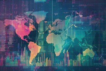 business stock market graphs with a world economic map.
