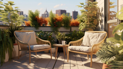 Obraz premium Cozy outdoor roof terrace and potted plants