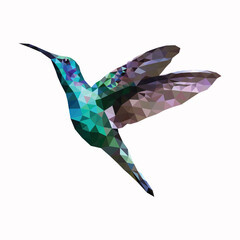 Diamond green low poly image of flying bird with beautiful wings, triangle mosaic pattern forming illustration of crystals, diamonds, bird