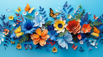 Obraz premium Butterflies & Flowers: Motherhood's Nature Paper Cut