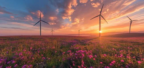 Foto op Canvas Serene Wind Farm at Sunset © slonme