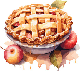 Apple pie watercolor paint collection collection. AI generated illustration.