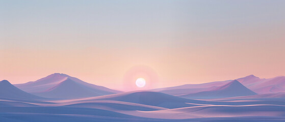 A serene pastel morning sun warming the minimalist desert expanse - obrazy, fototapety, plakaty