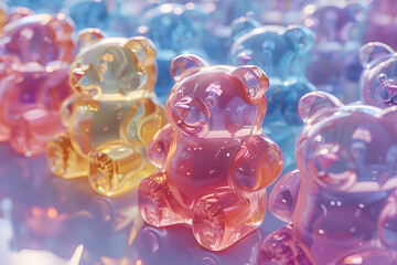 a colorful gradient 3d jelly bears - obrazy, fototapety, plakaty