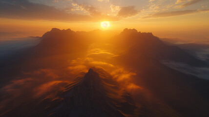 Majestic Mountain Sunrise Amidst the Clouds