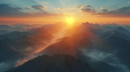 Fototapeta premium Majestic Sunrise over Misty Mountains