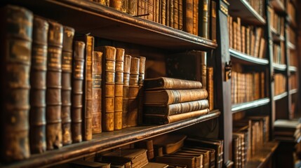 Vintage Library Scene: Old Books on Shelves in Academic Setting