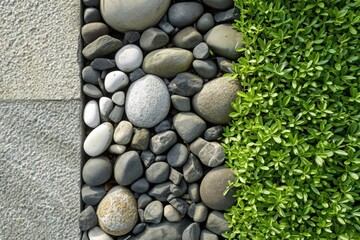 Fototapeta na wymiar Harmonious Landscape: Creative Combination of Grass and Stone Elements for Contemporary Garden Design