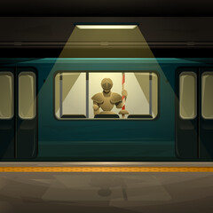 knight in a subway car, vector illustration