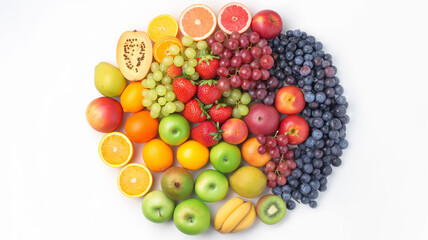 Naklejka na ściany i meble Colorful Assortment of Fresh Fruits on White Background