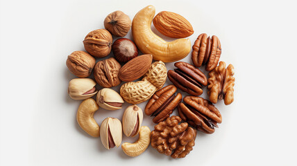 Assorted Nuts Collection on White Background