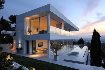 Luxurious Architectural Lighting Enhancing the White Villa's Exterior
