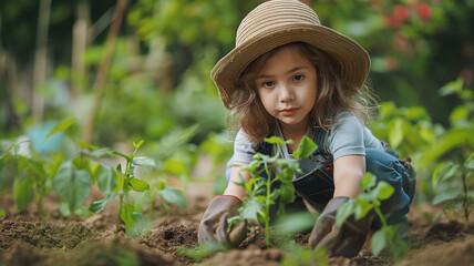 Young Child Gardening in Lush Green Setting