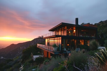 Mountain Retreat: Luxury House with Sunset View Amidst Los Angeles Landscape