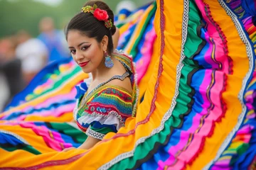 Fotobehang mexican woman in a colorful folklorico dress at cinco de mayo © stickerside