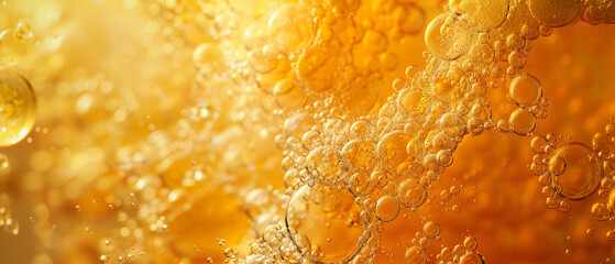 Abstract beer bubbles close up golden hues and carbonation
