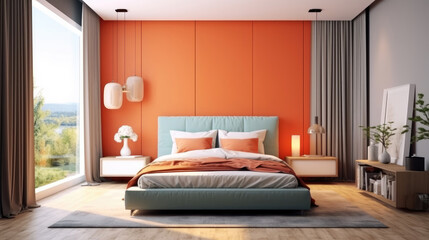 Home bedroom interior with bright color design decoration