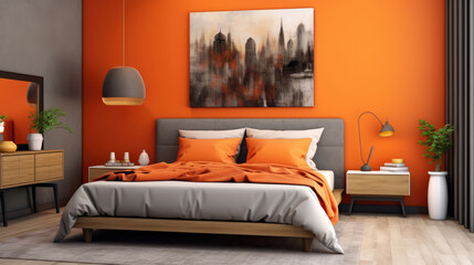 Home bedroom interior with bright color design decoration