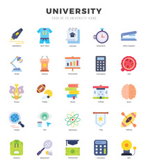 Vector icons set of University. Flat style Icons.