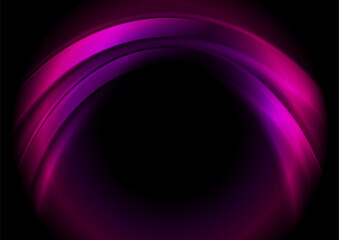 Dark purple neon glowing glossy circles abstract background. Vector futuristic design