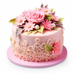 Fototapeta na wymiar Sweet colorful flower cake on isolated white background - ai generative