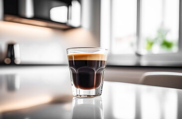 international Coffee Day. glass cup with coffee in a modern kitchen, latte, cappuccino, espresso. ai generation