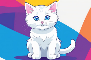 generative illustration of AI with the concept of pride month. a white kitten on the background of the colors of the LGBT flag, pride month