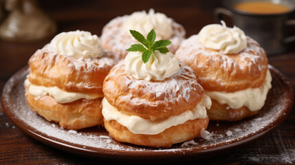 Obraz na płótnie Canvas Traditional Czech fluffy kaliace cakes with vanilla cream