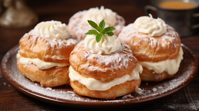 Traditional Czech fluffy kaliace cakes with vanilla cream