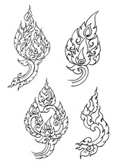 set of Thai art pattern pen drawing for card illustration decoration