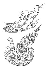 hand drawn with Thai dragon pen drawing for card decoration illustration