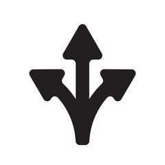 Three way direction arrows. Simple color triple arrow heads sign.