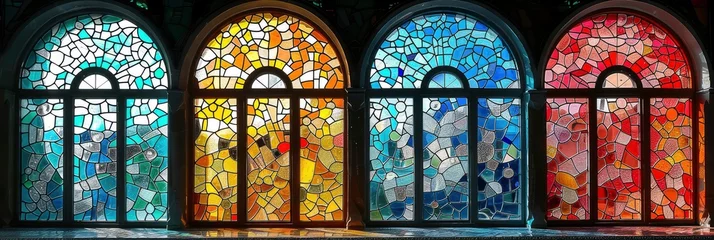 Crédence de cuisine en verre imprimé Coloré Artistic pattern of stained glass windows in various designs, Background Image, Background For Banner