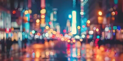 Stoff pro Meter City streetscape at night capturing vibrant essence of urban travel busy road filled with motion by car lights lively scene of downtown life perfect for dynamic nature of city transportation © Thares2020