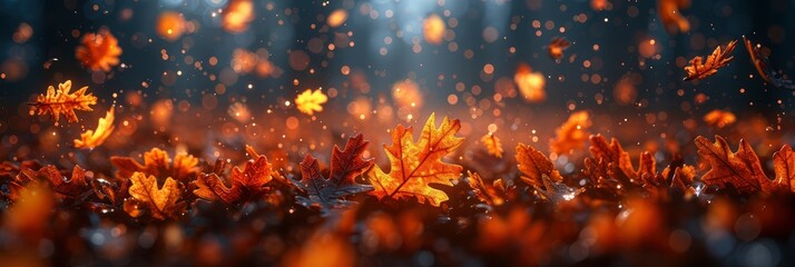 Fototapeta na wymiar Autumn leaves pattern with falling foliage in warm tones, Background Image, Background For Banner