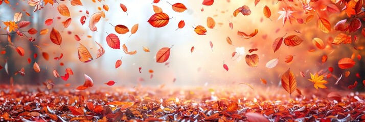 Autumn leaves pattern with falling foliage in warm tones, Background Image, Background For Banner - obrazy, fototapety, plakaty