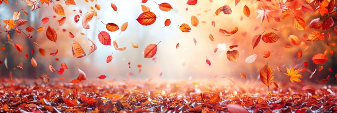 Autumn leaves pattern with falling foliage in warm tones, Background Image, Background For Banner