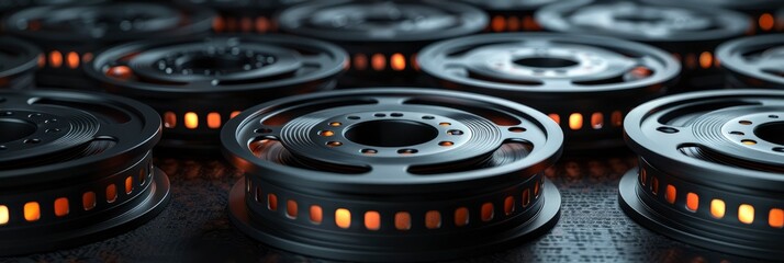 Classic film reel and movie camera pattern, Background Image, Background For Banner - obrazy, fototapety, plakaty