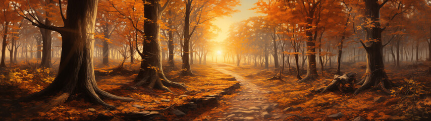 Fototapeta premium Golden Canopy Over Forest Trail