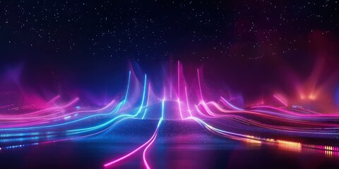 Futuristic technology themed abstract background with glowing lines dynamic illustration of modern digital concepts featuring bright neon lights and fast moving geometric shapes perfect for speed
