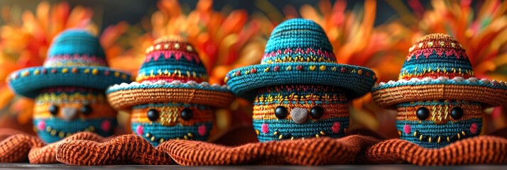Colorful pattern of Mexican fiesta with piÃ±atas and sombreros, Background Image, Background For Banner - obrazy, fototapety, plakaty
