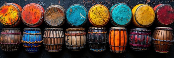 Colorful pattern of traditional African drums and instruments, Background Image, Background For Banner