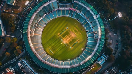 Top view of a cricket stadium - obrazy, fototapety, plakaty