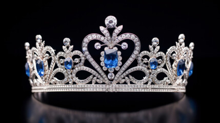 Gold crown with blue jewel of precious stones.