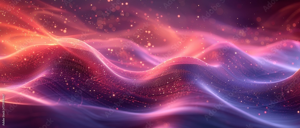 Fototapete Abstract dark background with a glowing wave. Shiny lines design element. Purple blue gradient flowing wave lines. Futuristic technology concept.  illustration.