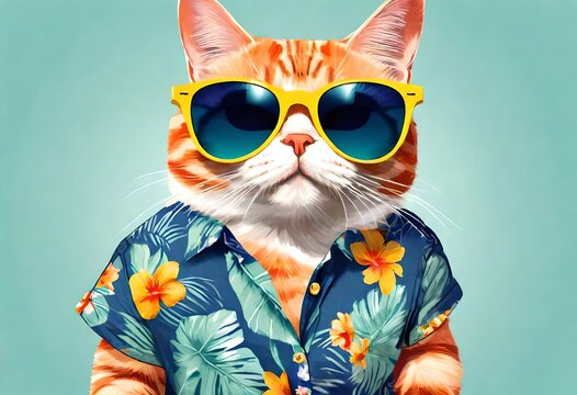 cat wearing sunglasses and dressing,summer accessories