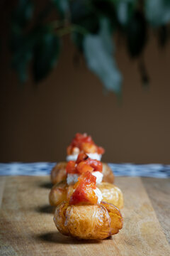 Baby Potato Canap&eacute; with Mozzarella and Red Pepper