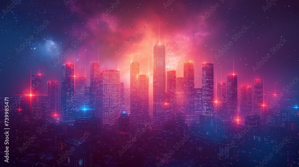Aufkleber abstract digital high-tech city design with neon lighting effect. modern hi-tech, science and futuri