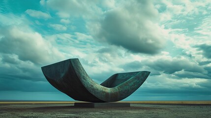 A modern sculpture against a dynamic sky, merging art with nature's vastness. Suitable for...