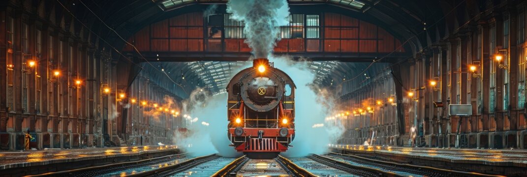 Detailed pattern of vintage train engines and railway tracks, Background Image, Background For Banner